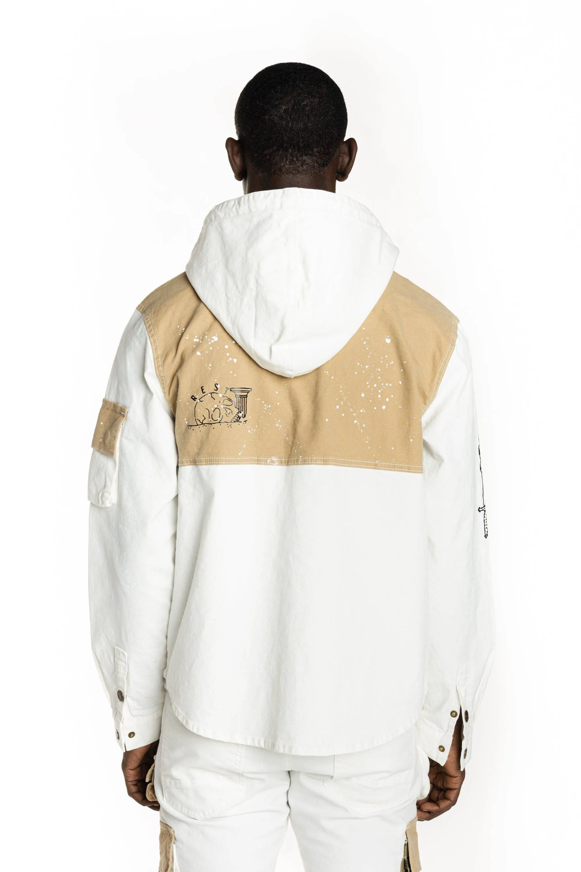 Utility Fashion Cargo Jacket With Hood - Cream