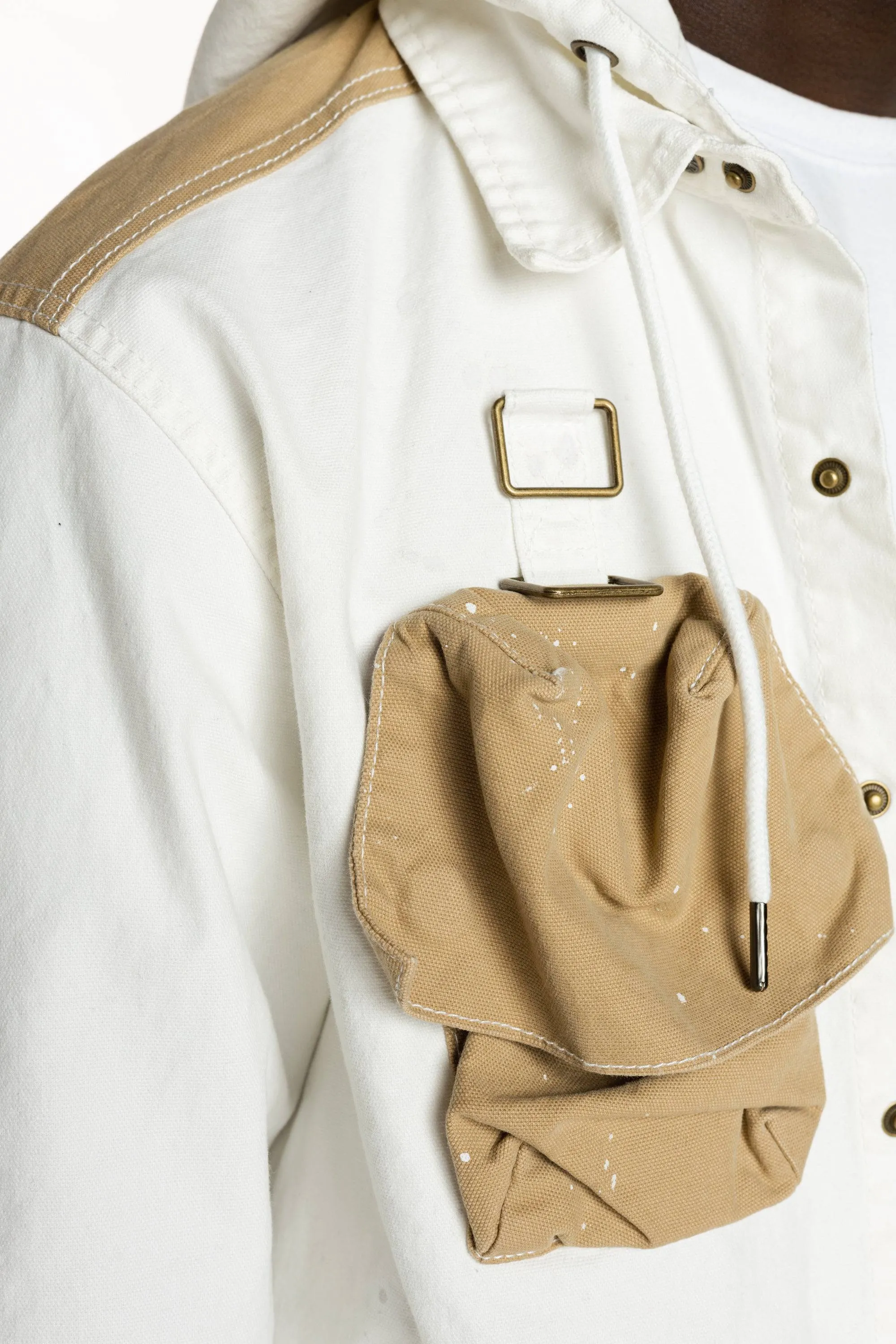 Utility Fashion Cargo Jacket With Hood - Cream