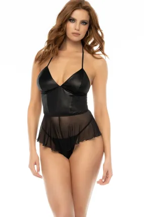 Wet-Look Romper with  Halter Neck-Tie