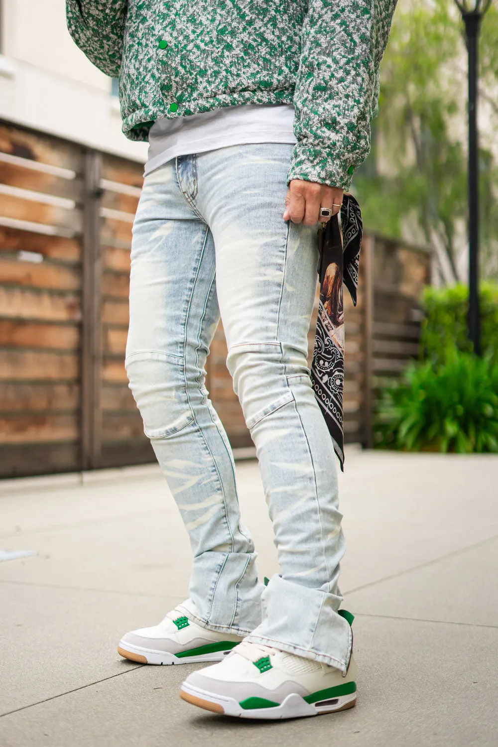 White Men's Stacked Jeans Flared Look