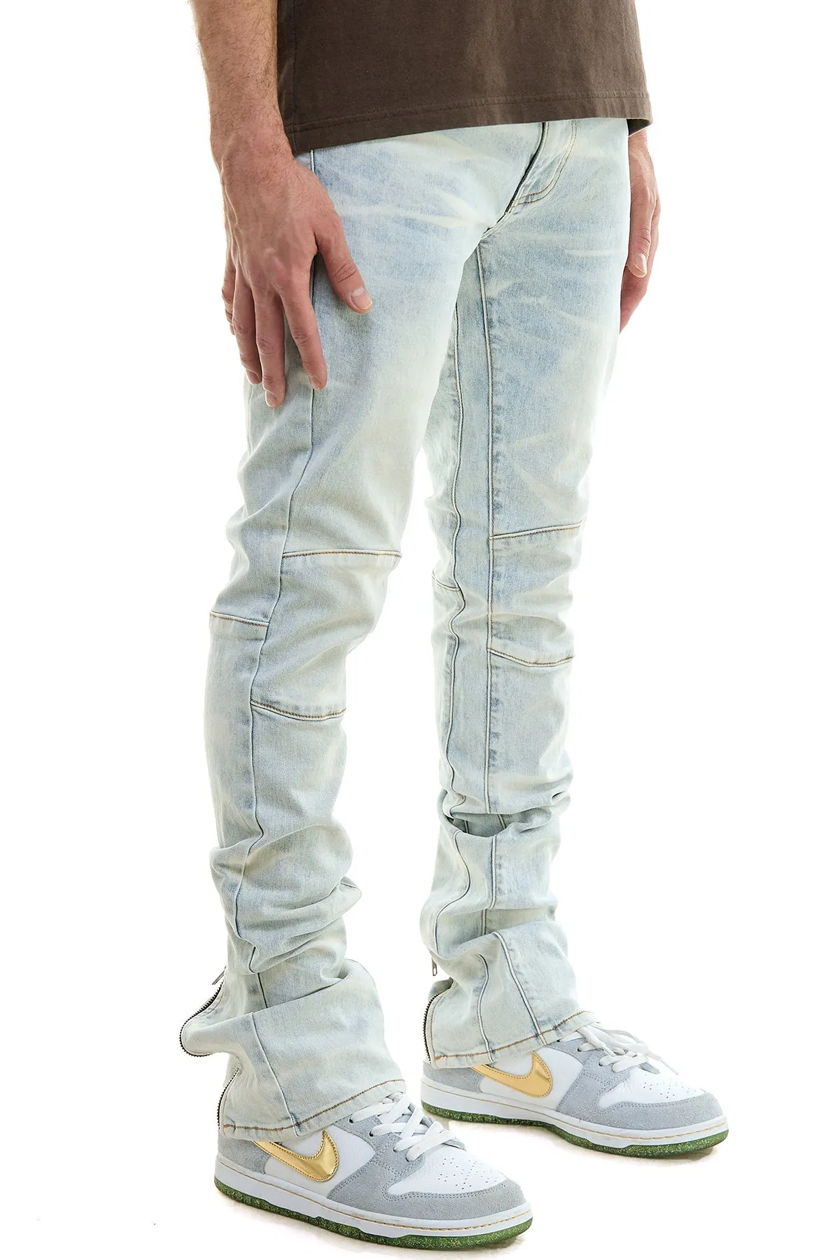 White Men's Stacked Jeans Flared Look