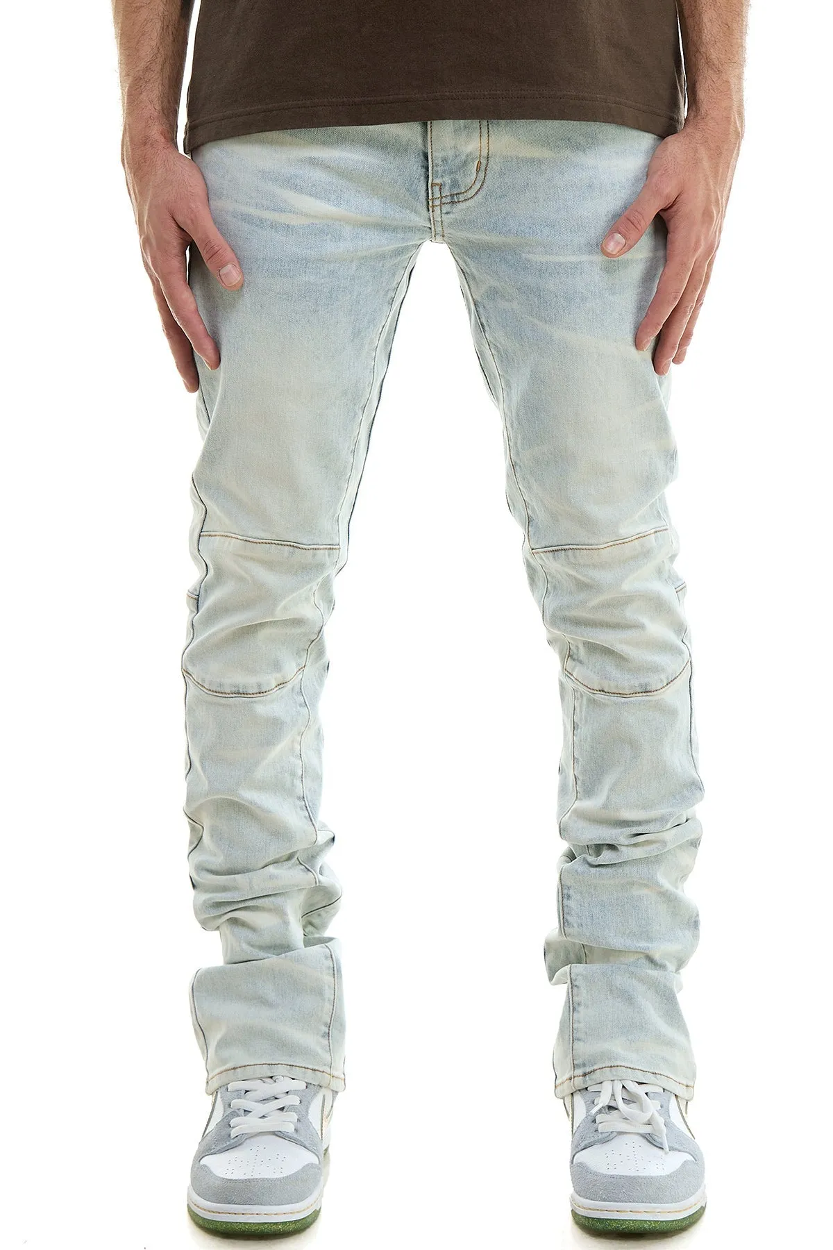 White Men's Stacked Jeans Flared Look