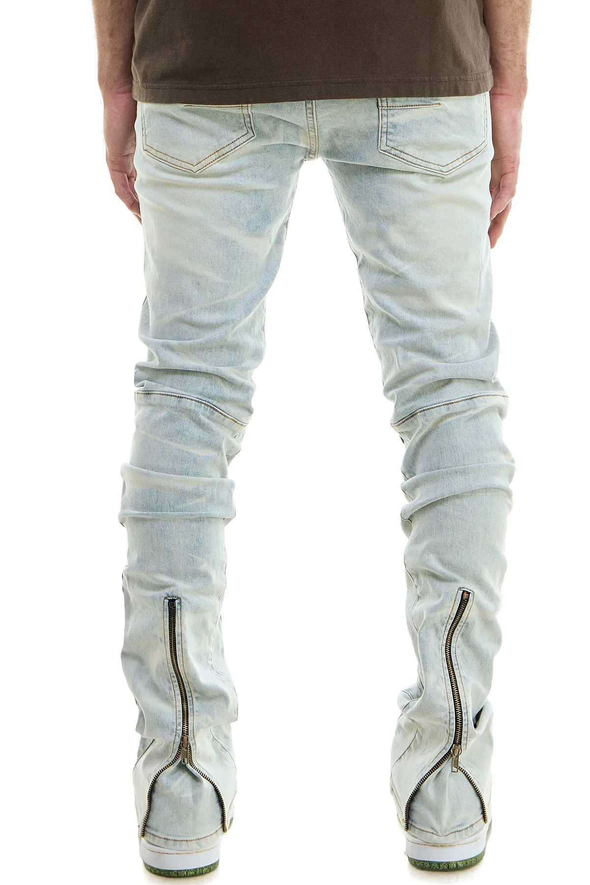 White Men's Stacked Jeans Flared Look