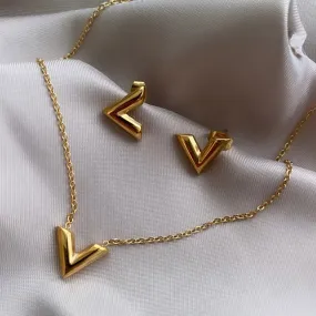 Women Fashion Necklace And Earrings V Letter - S4990750