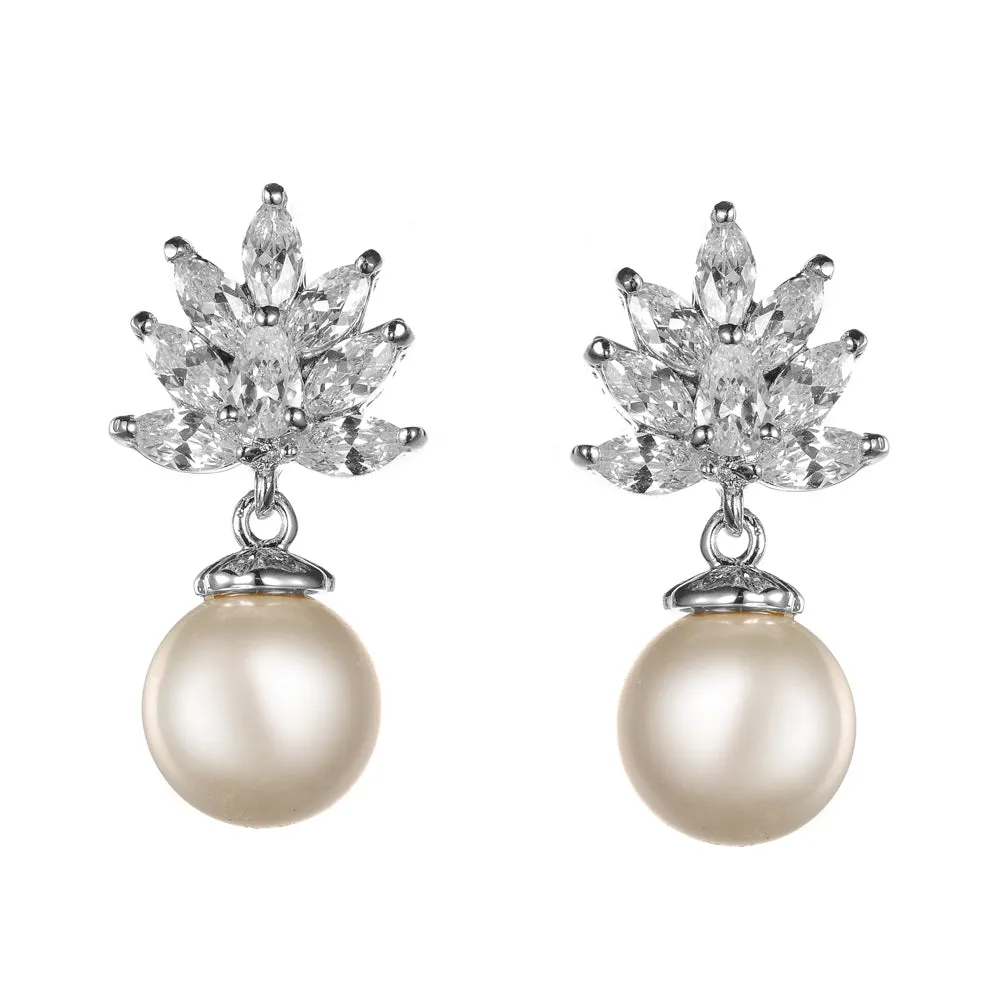 Women's Fashion CZ Bridal Wedding Pearl Earring